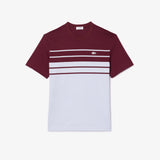 Lacoste French Made Striped Jersey T-Shirt in Light Blue/Bordeaux IT6