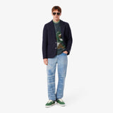 Lacoste Mercerised Knit Intarsia Crocodile Sweater In Blue