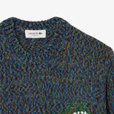 Lacoste Mercerised Knit Intarsia Crocodile Sweater In Blue