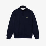 Lacoste Zippered Stand-Up Collar Cotton Sweatshirt in Navy