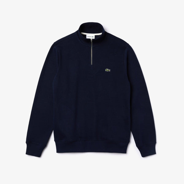 Lacoste Zippered Stand-Up Collar Cotton Sweatshirt Navy