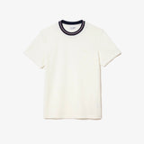 Lacoste Stripe Collar Stretch Piqué T-Shirt in White 70V