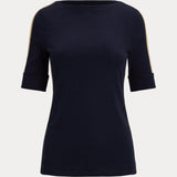 Lauren Ralph Lauren Damira Mid Sleeve T Shirt In Navy / Gold