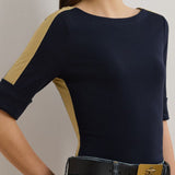 Lauren Ralph Lauren Damira Mid Sleeve T Shirt In Navy / Gold