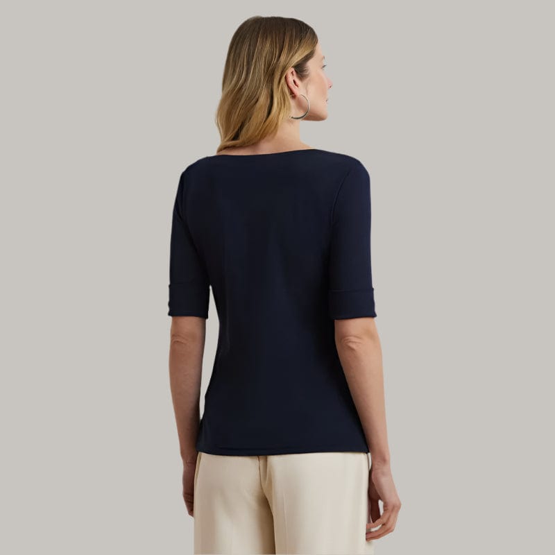 Lauren by Ralph Lauren Stretch Cotton Boatneck Tee In Navy