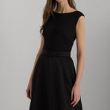 Lauren Ralph Lauren Belted Faille & Jersey Gown in Black