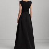 Lauren Ralph Lauren Belted Faille & Jersey Gown in Black