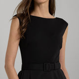 Lauren Ralph Lauren Belted Faille & Jersey Gown in Black