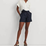 Lauren Ralph Lauren Belted Linen Short In Navy