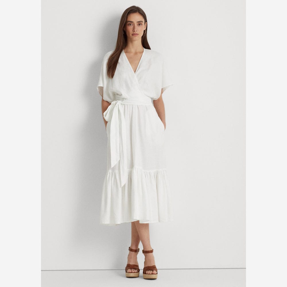knee length dresses for ladies Lauren Ralph Lauren Belted Linen Wrap-Style Dress