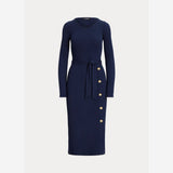 Lauren Ralph Lauren Belted Rib-Knit Dress Navy