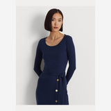 Lauren Ralph Lauren Belted Rib-Knit Dress Navy