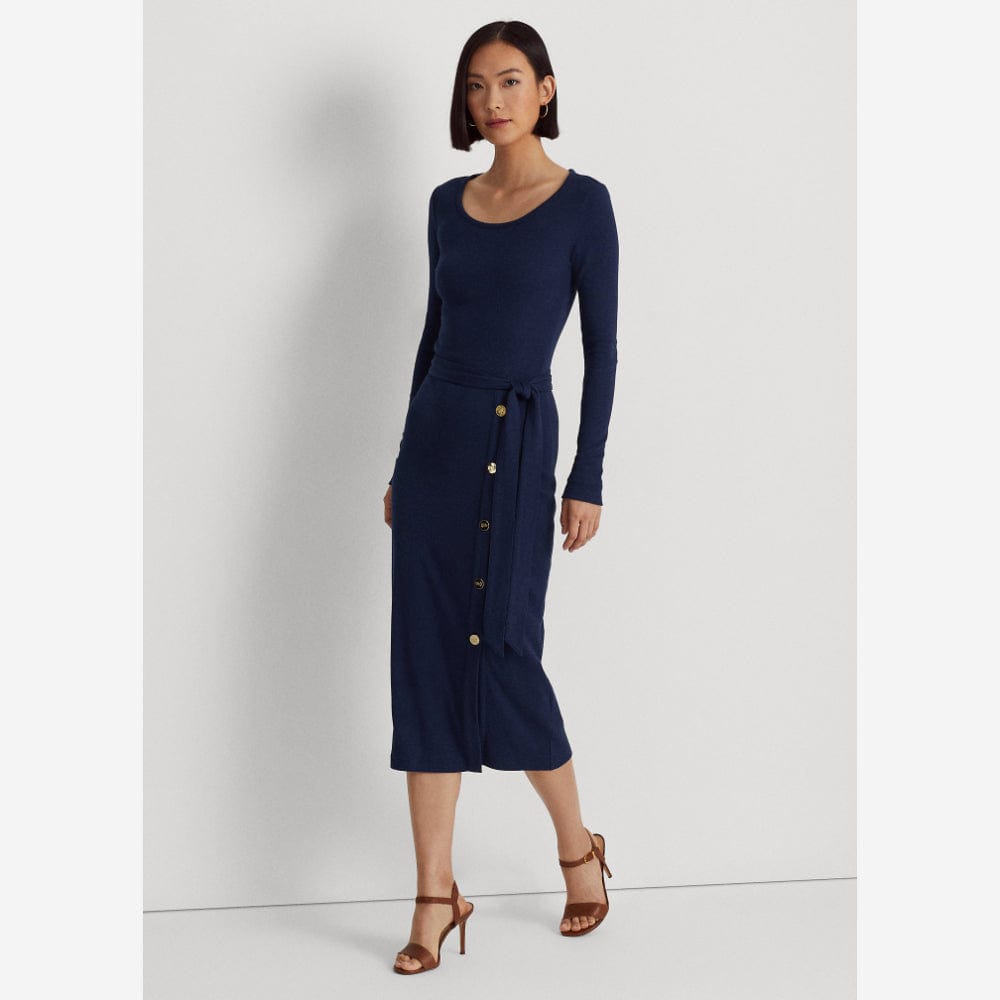 Lauren Ralph Lauren Belted Rib Knit Dress Navy