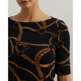 Lauren Ralph Lauren Belting-Print Cotton-Blend Boatneck Tee In Black Tan