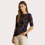 Lauren Ralph Lauren Belting-Print Cotton Boatneck T-Shirt In Navy