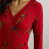 Lauren Ralph Lauren Belting-Print Jersey Surplice Top In Red