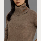 Lauren Ralph Lauren Buckle-Trim Mélange Turtleneck Sweater Beige