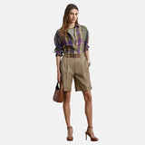 Lauren Ralph Lauren Buckle-Trim Pleated Cotton Twill Short In Tan