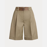 Lauren Ralph Lauren Buckle-Trim Pleated Cotton Twill Short In Tan