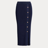 Lauren Ralph Lauren Button-Front Rib-Knit Midi Skirt Navy
