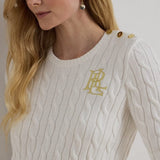 Lauren Ralph Lauren Button-Trim Cable-Knit Cotton Jumper In Mascarpone Cream