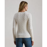 Lauren Ralph Lauren Button-Trim Cable-Knit Cotton Jumper In Mascarpone Cream