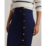 Lauren Ralph Lauren Button-Trim Rib-Knit Pencil Skirt In Navy