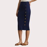 Lauren Ralph Lauren Button-Trim Rib-Knit Pencil Skirt In Navy