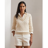 Lauren Ralph Lauren Cable-Knit Cotton Cricket Jumper in Mascarpone Cream/Sand