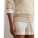 Lauren Ralph Lauren Cable-Knit Cotton Cricket Jumper in Mascarpone Cream/Sand
