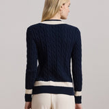 Lauren Ralph Lauren Cable-Knit Cotton Cricket Jumper In Navy