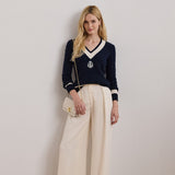 Lauren Ralph Lauren Cable-Knit Cotton Cricket Jumper In Navy