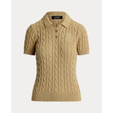 Lauren Ralph Lauren Cable-knit Cotton Polo Jumper In Birch Tan
