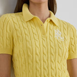 Lauren Ralph Lauren Cable-Knit Cotton Polo Jumper in Lemon Sorbet