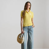 Lauren Ralph Lauren Cable-Knit Cotton Polo Jumper in Lemon Sorbet
