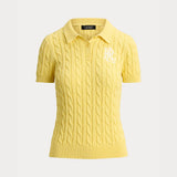 Lauren Ralph Lauren Cable-Knit Cotton Polo Jumper in Lemon Sorbet