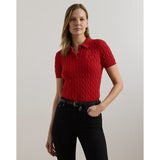 Lauren Ralph Lauren Cable-knit Cotton Polo Jumper In Madison Red