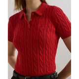 Lauren Ralph Lauren Cable-knit Cotton Polo Jumper In Madison Red