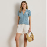 Lauren Ralph Lauren Cable-Knit Cotton Short-Sleeve Cardigan in Blue Note