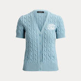 Lauren Ralph Lauren Cable-Knit Cotton Short-Sleeve Cardigan in Blue Note