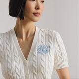 Lauren Ralph Lauren Cable-Knit Cotton Short-Sleeve Cardigan in White