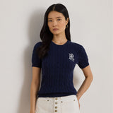 Lauren Ralph Lauren Cable-Knit Cotton Short-Sleeve Jumper In Refined Navy