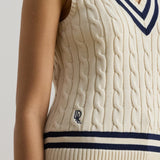 Lauren Ralph Lauren Cable-Knit Cotton Sleeveless Jumper in Mascarpone Cream/Navy