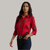 Lauren Ralph Lauren Classic Fit Print Satin Charmeuse Shirt In Red Multi