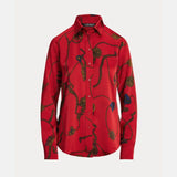 Lauren Ralph Lauren Classic Fit Print Satin Charmeuse Shirt In Red Multi