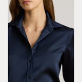 Lauren Ralph Lauren Classic Fit Satin Charmeuse Shirt in Navy