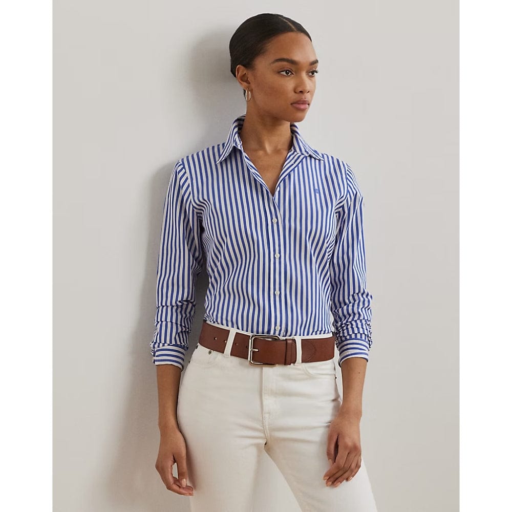 Lauren Ralph Lauren Classic Fit Striped Broadcloth Shirt In Lapis Blue