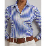 Lauren Ralph Lauren Classic Fit Striped Broadcloth Shirt In Lapis Blue / White