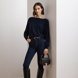 Lauren Ralph Lauren Cotton-Blend Dolman-Sleeve Jumper In Navy