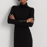 Lauren Ralph Lauren Cotton-Blend Roll-Neck Dress in Black